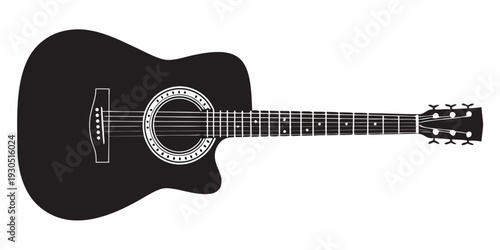 A simple black and white illustration of an acoustic guitar