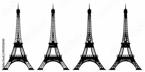 Four silhouetted eiffel towers against a clean white background