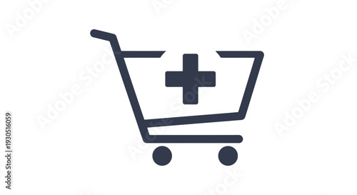Shopping Cart with Medical Cross Symbol.