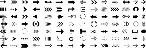 Various Black Arrows and Directional Symbols