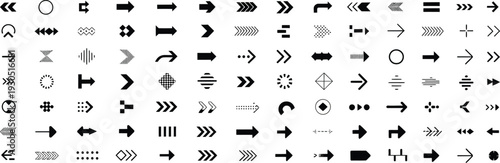 Various Black Arrows and Pointers on White Background