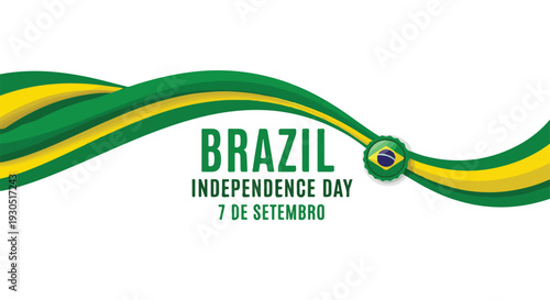 Brazil Independence Day Wavy Flag Ribbon Vector Banner