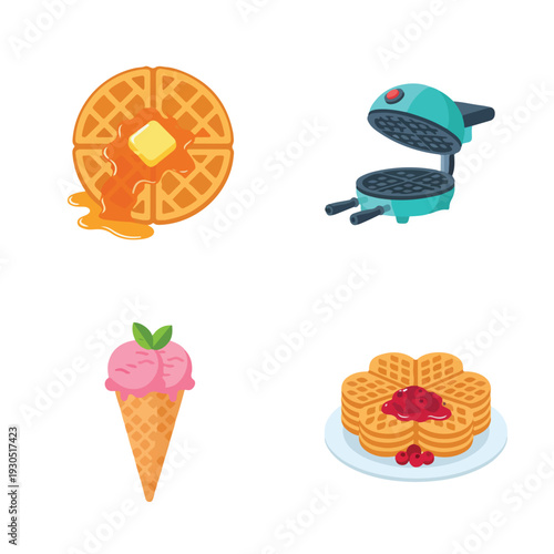 International Waffle Day Sweet Breakfast Dessert Icon Set