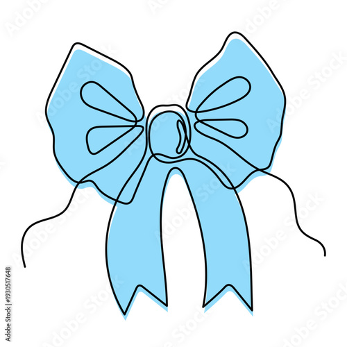 Bow knot one line art, hand-drawn ribbon butterfly gift continuous contour drawing. Decorative festive holiday minimalistic decoration, Christmas Birthday present. Editable stroke. Isolated. Vector 
