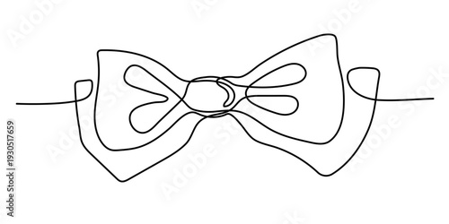 Bow knot one line art, hand-drawn ribbon butterfly gift continuous contour drawing. Decorative festive holiday minimalistic decoration, Christmas Birthday present. Editable stroke. Isolated. Vector 