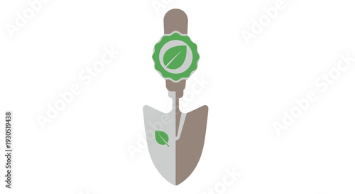 Silver Trowel with Green Leaf Icon.