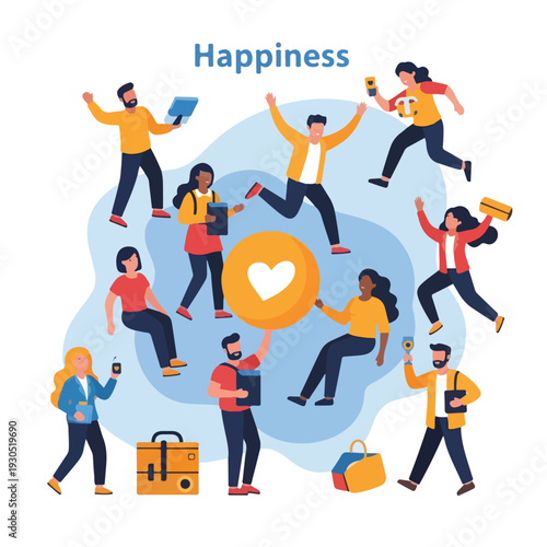 Diverse people feeling happiness and joy with heart symbol