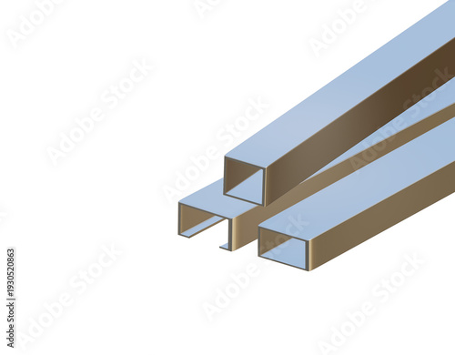 Wallpaper Mural 3D render set of galvanized C channel steel, square steel tube, and rectangular steel tube isolated, corrosion resistant structural metal collection for construction and industrial Torontodigital.ca