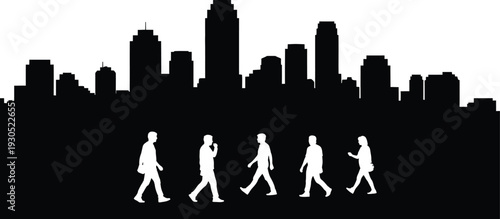 Collection of four male runners in motion silhouettes, black vector icons of men sprinting and jogging isolated on white.