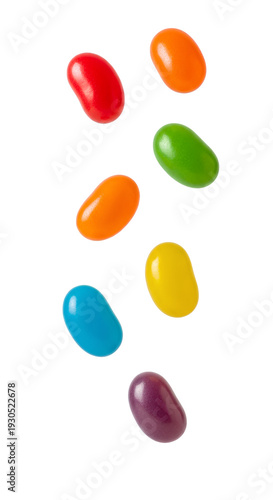 Falling Jelly Beans PNG. Sweet colorful chewy candies isolated. Delicious bright fun sugar snack treat and cheerful childhood dessert design element