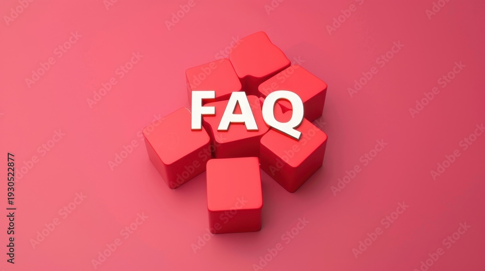 Obraz premium Red blocks arranged with the letters FAQ prominently displayed. The background is a solid pink color, creating a vibrant and modern look.