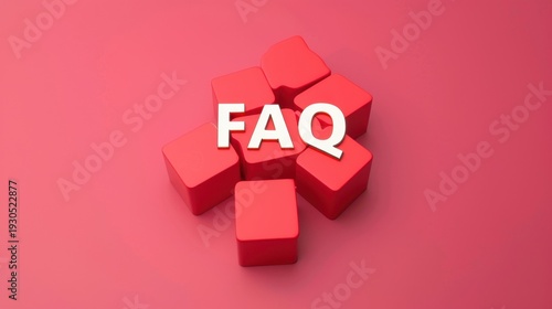 Red blocks arranged with the letters FAQ prominently displayed. The background is a solid pink color, creating a vibrant and modern look.