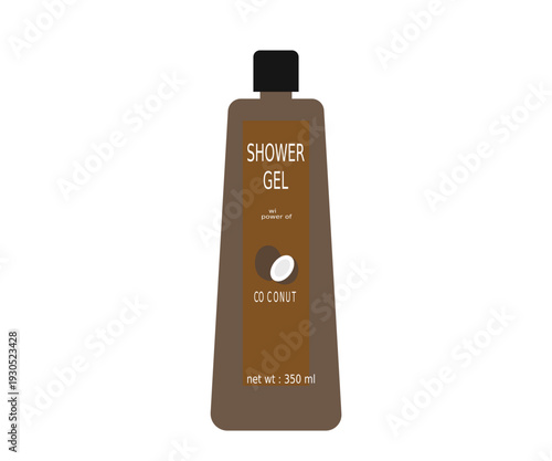 Minimal Coconut Shower Gel Bottle Vector Illustration with Brown Packaging