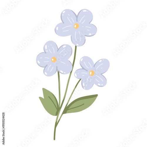  Pastel forget-me-nots flowers sticker in minimalist flat vector style. Elegant floral illustration isolated on white background.
