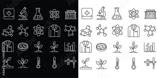 Science Laboratory Flat Line Icon Set – Chemistry, Biology and Research Vector Collection