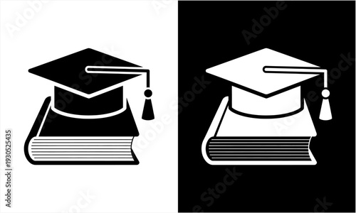 Graduation Cap and Book Icon Representing Education and Knowledge.