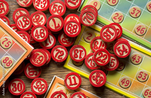 Colorful bingo game cards a...
