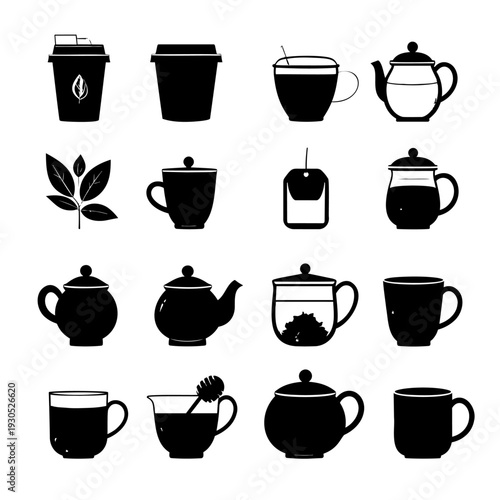 Tea Cups and Teapots Silhouettes.
