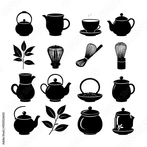 Tea Set Silhouette Illustration Collection.