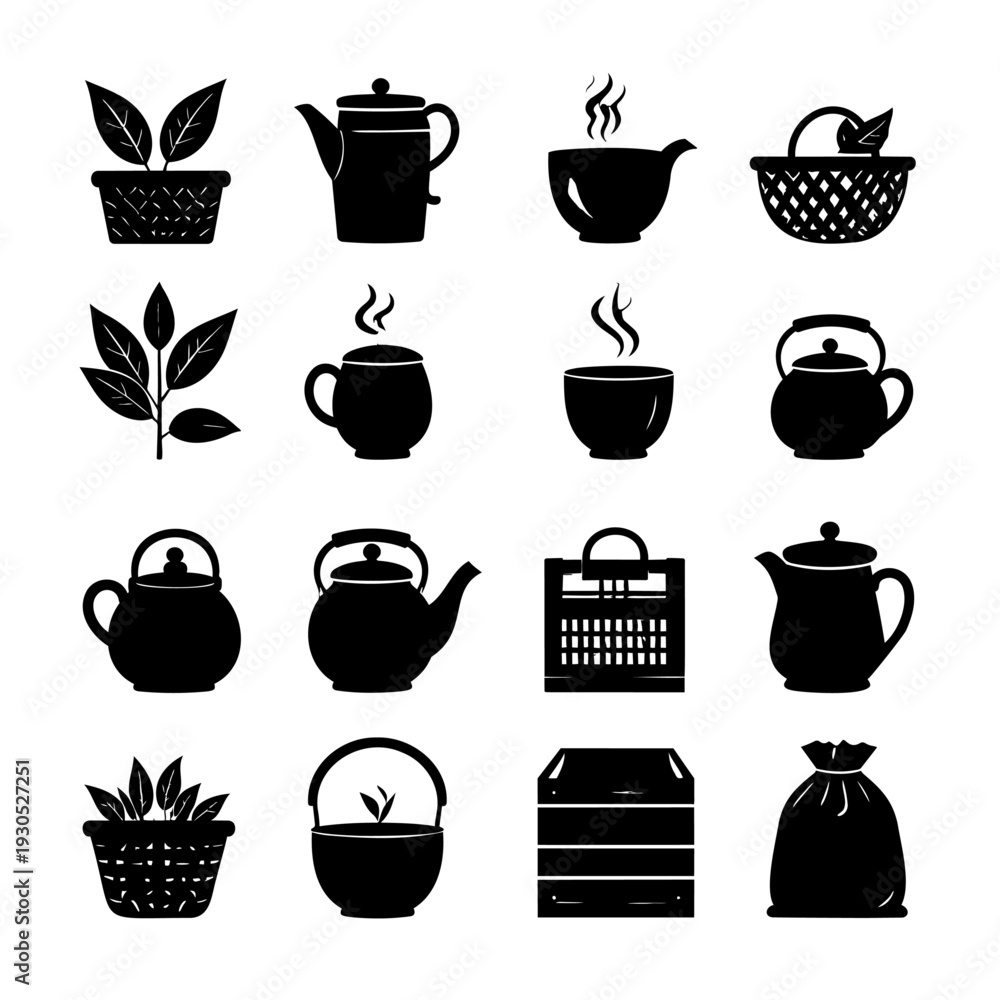Fototapeta premium Tea Cups and Teapots Icons Set.