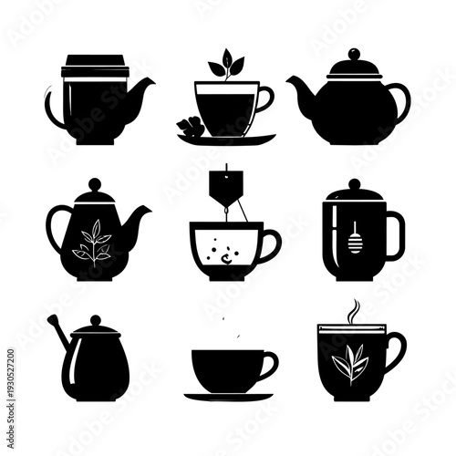 Tea Cups and Teapots Silhouettes.