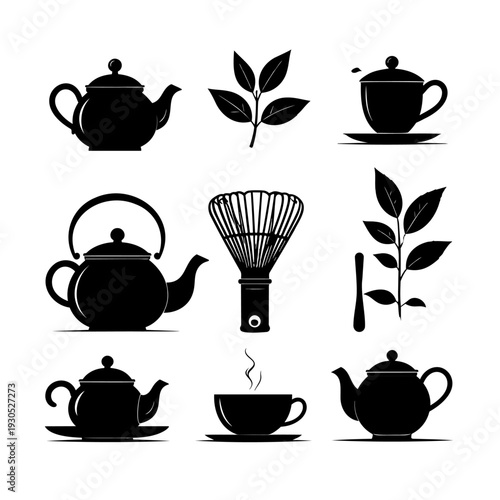 Tea Teapots Tea Cups Silhouettes.