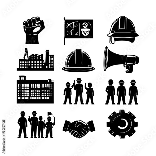 Industrial Labor Union Symbols Clipart.