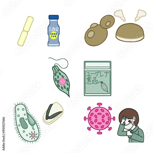 微生物と関連するものイラストセット