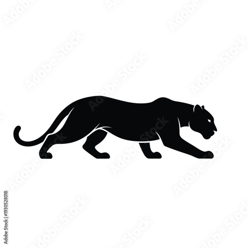 Black panther illustration showcasing sleek animal silhouette in motion, viewed from side profile