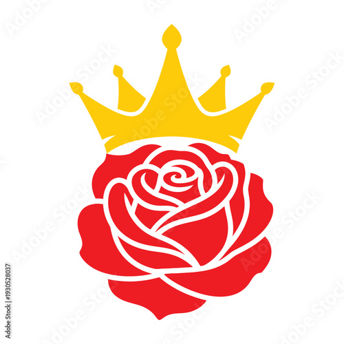 Red Rose with Golden Crown Illustration.
