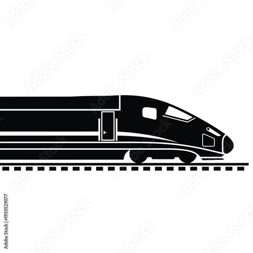 Modern train speeding on railway track with sleek design and motion blur from side view