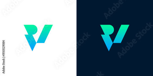 Modern abstract RV letter logo design with gradient colors, symbolizing innovation and growth