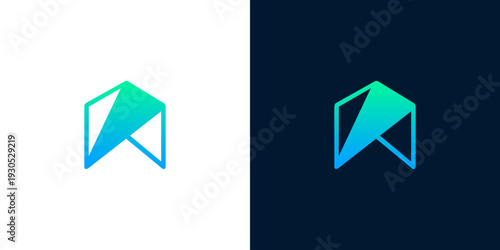 Abstract geometric logo design concept with blue and green gradient for technology or business branding
