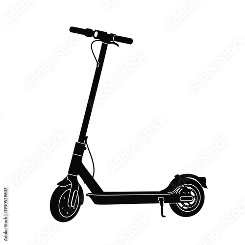 Electric scooter illustration standing still on a plain background viewed from the side showcasing its sleek design