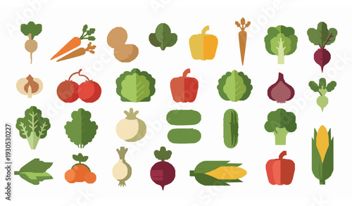 Flat vegetable icon collection modern healthy food vector set