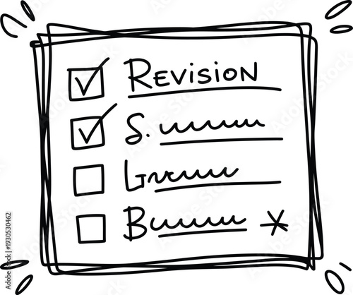 Hand drawn revision checklist for project management and goal setting in a creative doodle style
