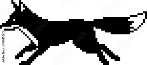 Running fox pixel art icon. Retro video game character animal. Black and white graphic symbol. Vector illustration for digital art