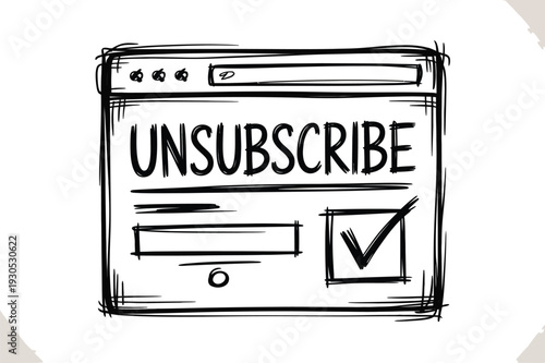Hand drawn web browser with unsubscribe button and checked box for email marketing opt out