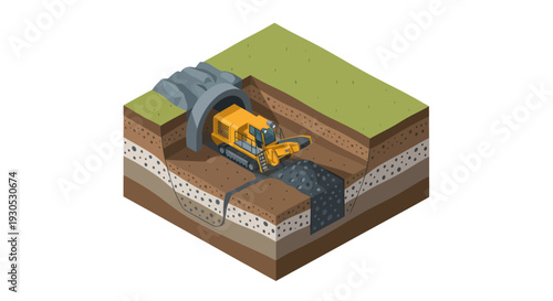 Underground tunnel construction with heavy machinery.
