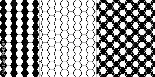 Geometric patterns featuring diamonds and hexagons in black and white