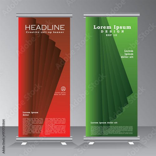 Abstract roll up banner template, vertical banner design template, roll up banner with red and green colour, brochure, business, flyer, infographics, modern x-banner, Vector eps 10
