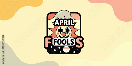A playful april fools day badge with a mischievous cartoon face