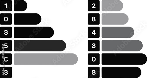Visual representation of numeric and alphanumeric data using horizontal bars in a stacked format