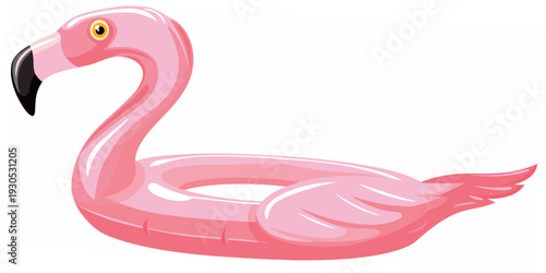 A vibrant pink flamingo pool float isolated on a white background