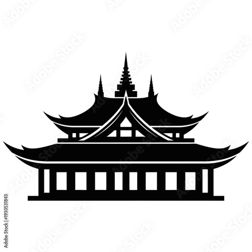 Traditional Asian Pagoda Temple Silhouette Design Element.