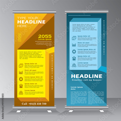 Roll up banner desing, roll up banner template with geometric background, vertical banner template, vector eps 10