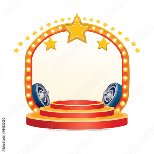 Cartoon stage with stars and lights isolated on white