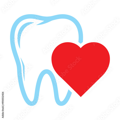 Tooth with Heart Symbolizing Dental Care Love.