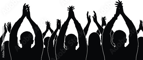 Cheering crowd clapping hands silhouettes, audience applause celebration concept, concert event support vector illustration isolated on white background