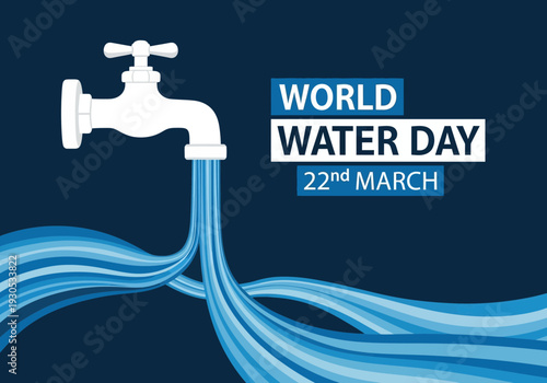 World water day illustration with faucet and flowing water